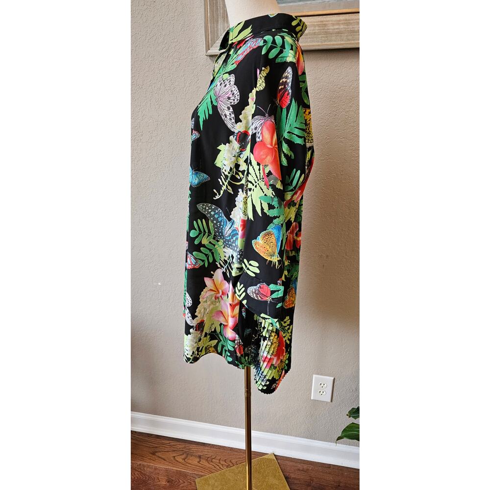Multiples Butterfly Tropical Print Button Front S… - image 2